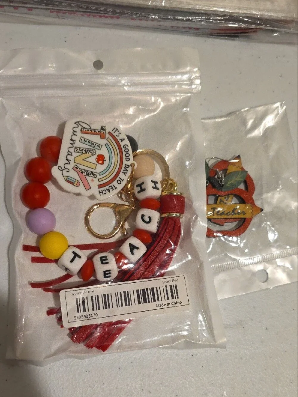 Teacher Beaded Keychain with Rainbow Charm - Picture 3 of 4